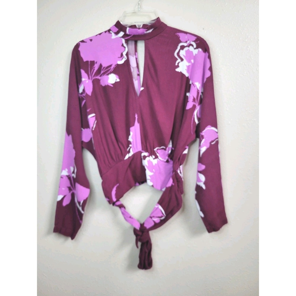 Free People Womens Say You Love Me Keyhole Open Back Wrap Tie Plum Top Sz S